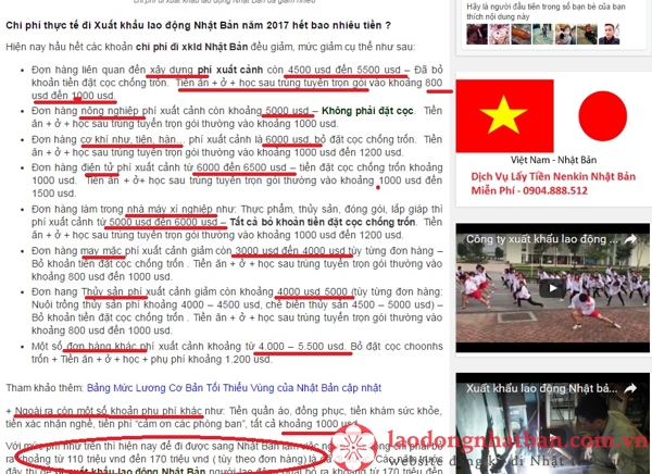 chi phi xuất khẩu lao động Nhật Bản