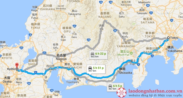 khoảng cách từ tokyo đến kyoto