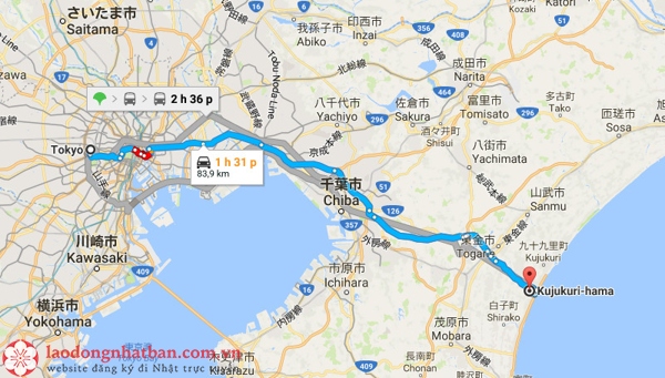 khoảng cách từ Tokyo đến Chiba là bao nhiêu
