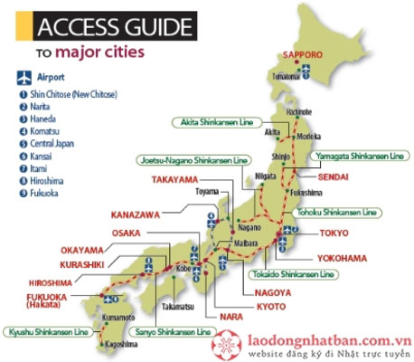 bản đồ sân bay tại Nhật Bản