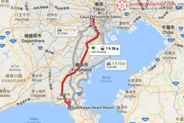 tokyo đến kanagawa là bao nhiêu km?